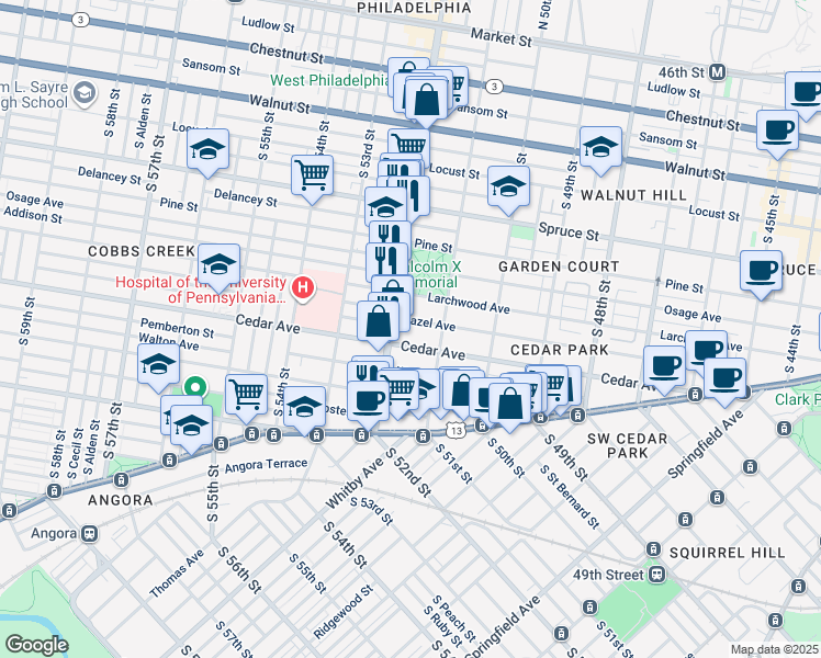 map of restaurants, bars, coffee shops, grocery stores, and more near in Philadelphia