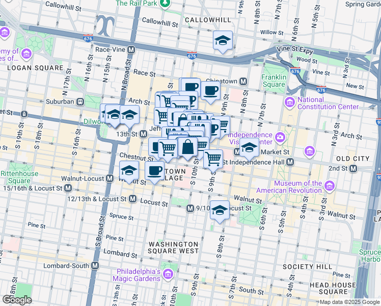 map of restaurants, bars, coffee shops, grocery stores, and more near in Philadelphia