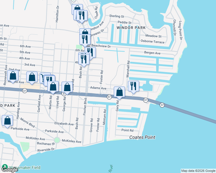 map of restaurants, bars, coffee shops, grocery stores, and more near 3219 Scrimshaw Court in Toms River