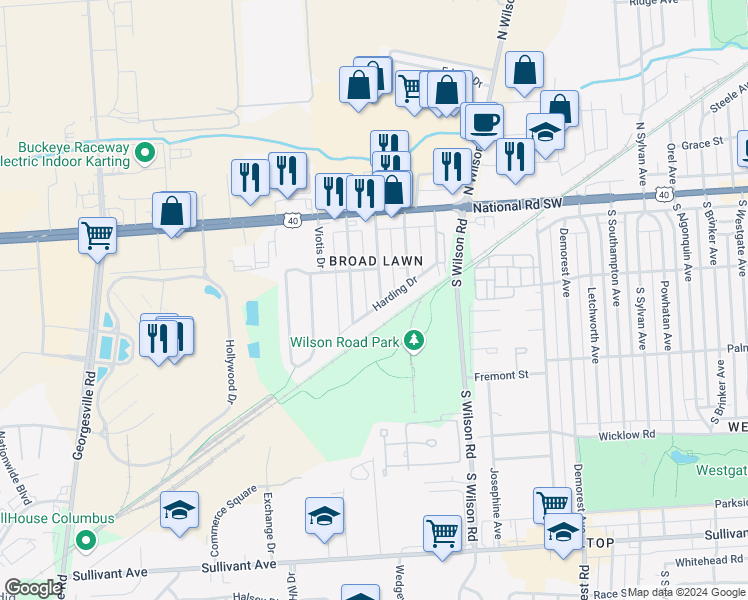 map of restaurants, bars, coffee shops, grocery stores, and more near 131 Florence Avenue in Columbus