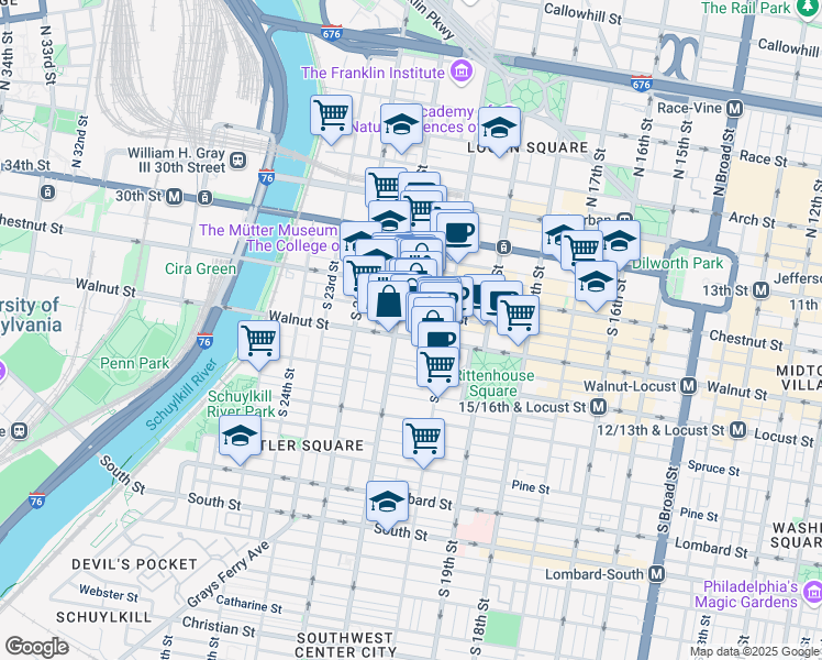 map of restaurants, bars, coffee shops, grocery stores, and more near in Philadelphia