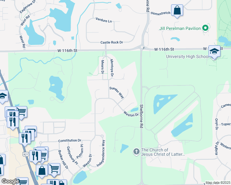 map of restaurants, bars, coffee shops, grocery stores, and more near 3717 Sumter Way in Carmel