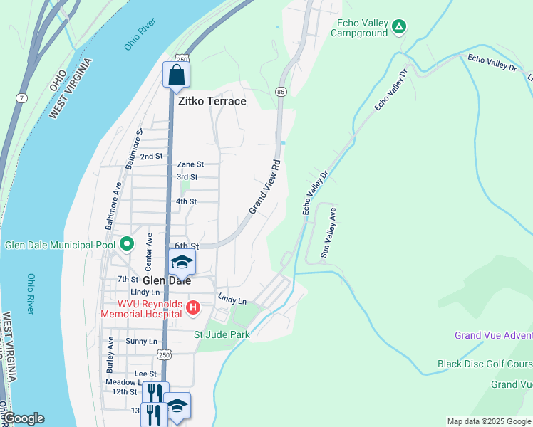 map of restaurants, bars, coffee shops, grocery stores, and more near 613 Woodridge Dr in Glen Dale