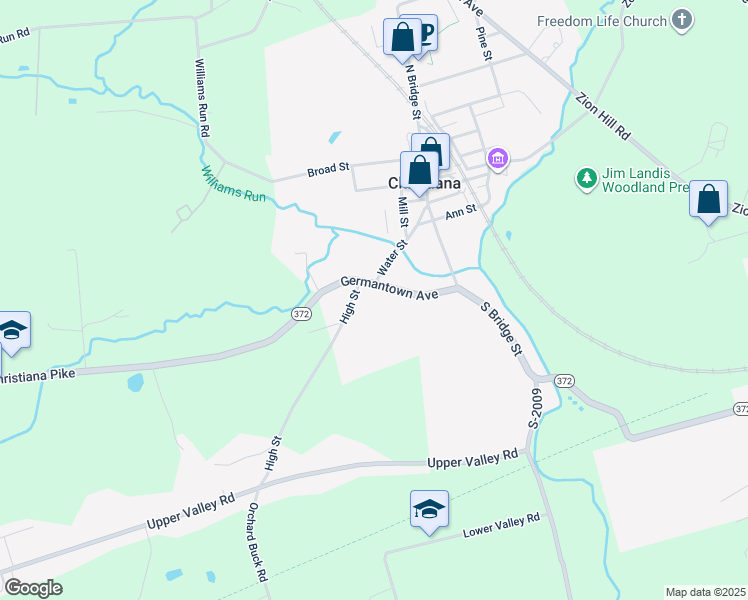 map of restaurants, bars, coffee shops, grocery stores, and more near 68 Germantown Ave in Christiana