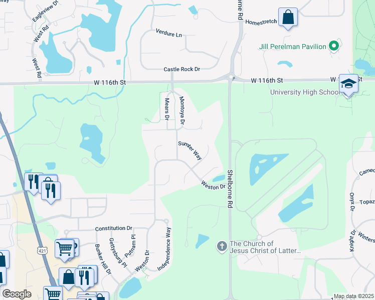 map of restaurants, bars, coffee shops, grocery stores, and more near 3717 Sumter Way in Carmel