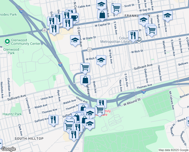 map of restaurants, bars, coffee shops, grocery stores, and more near 1356 Sullivant Avenue in Columbus