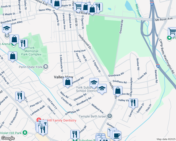 map of restaurants, bars, coffee shops, grocery stores, and more near 888 Rathton Road in York