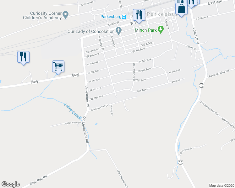 map of restaurants, bars, coffee shops, grocery stores, and more near 708 8th Avenue in Parkesburg