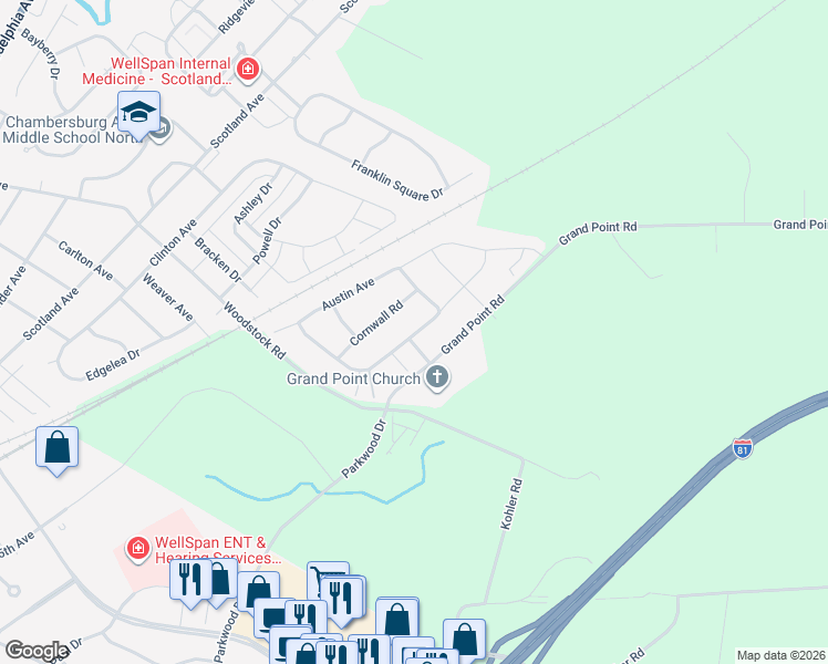 map of restaurants, bars, coffee shops, grocery stores, and more near 2477 Somerset Road in Chambersburg