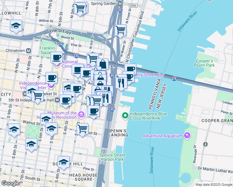 map of restaurants, bars, coffee shops, grocery stores, and more near 7 North Chris Columbus Boulevard # Park in Philadelphia