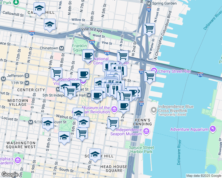 map of restaurants, bars, coffee shops, grocery stores, and more near 30 North 3rd Street in Philadelphia