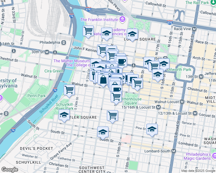 map of restaurants, bars, coffee shops, grocery stores, and more near in Philadelphia
