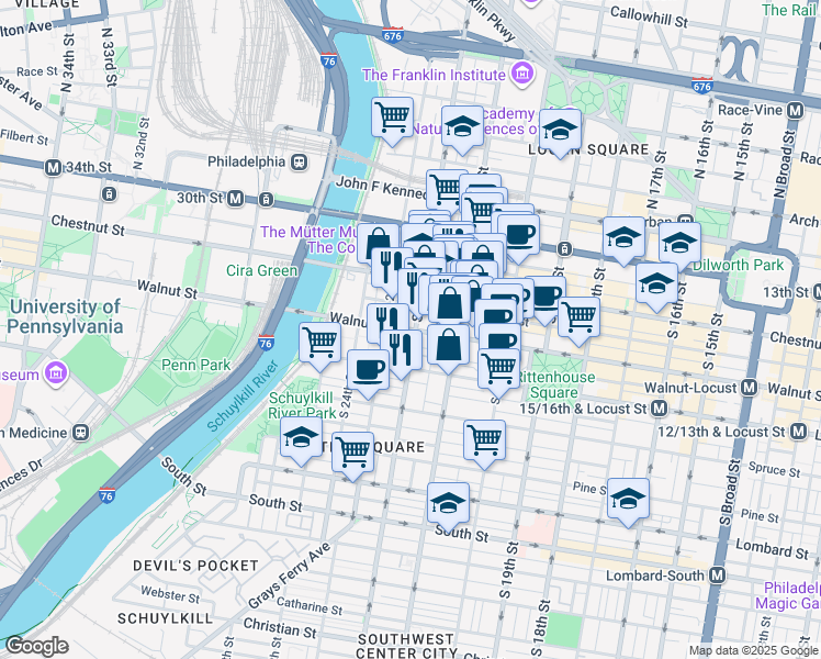 map of restaurants, bars, coffee shops, grocery stores, and more near in Philadelphia