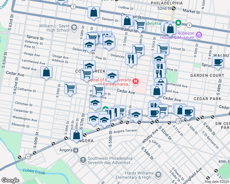 map of restaurants, bars, coffee shops, grocery stores, and more near in Philadelphia