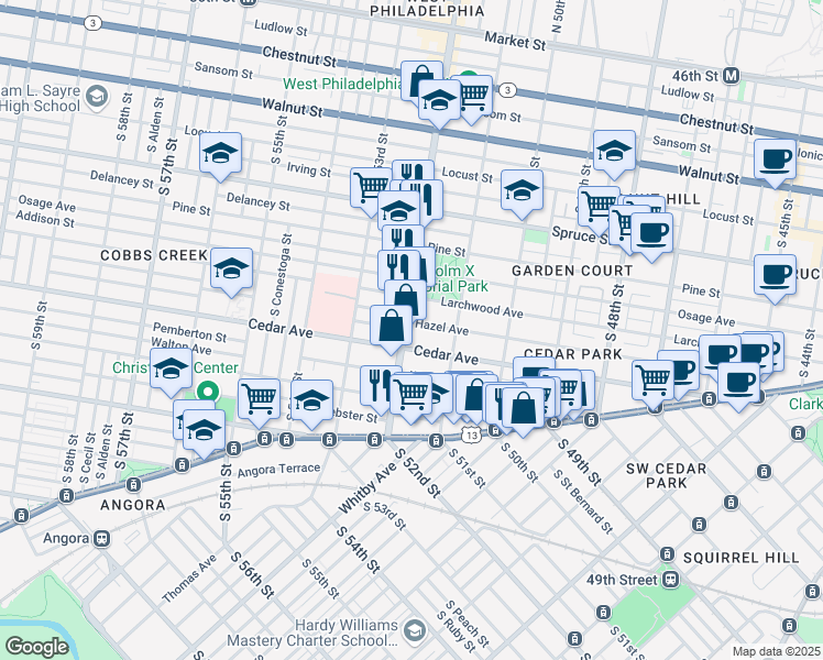 map of restaurants, bars, coffee shops, grocery stores, and more near 5146 Hazel Ave in Philadelphia