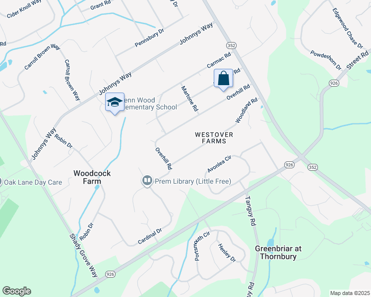 map of restaurants, bars, coffee shops, grocery stores, and more near 1509 Woodland Road in West Chester