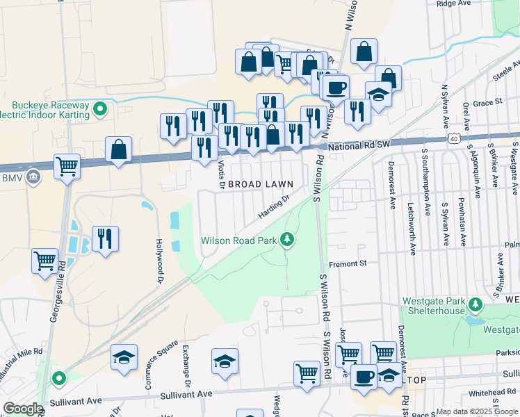 map of restaurants, bars, coffee shops, grocery stores, and more near 125 Florence Avenue in Columbus