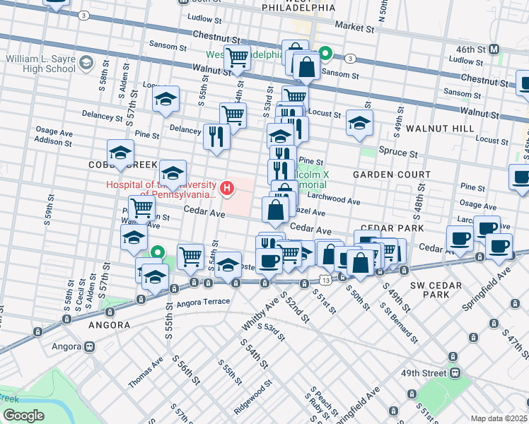 map of restaurants, bars, coffee shops, grocery stores, and more near 5232 Rodman Street in Philadelphia