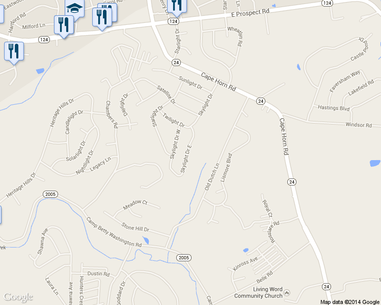 map of restaurants, bars, coffee shops, grocery stores, and more near 3158 Skylight Drive East in York