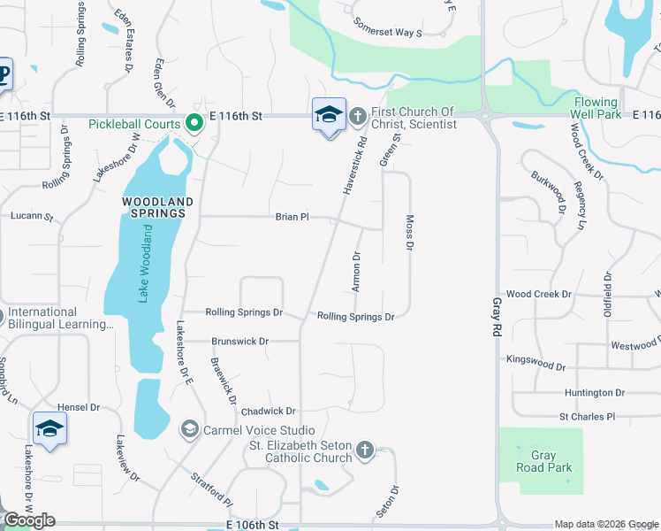 map of restaurants, bars, coffee shops, grocery stores, and more near 11205 Haverstick Road in Carmel