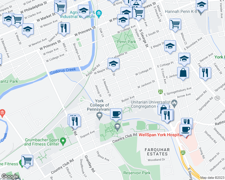 map of restaurants, bars, coffee shops, grocery stores, and more near 277 Rose Avenue in York