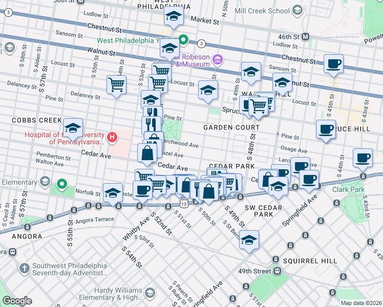 map of restaurants, bars, coffee shops, grocery stores, and more near in Philadelphia