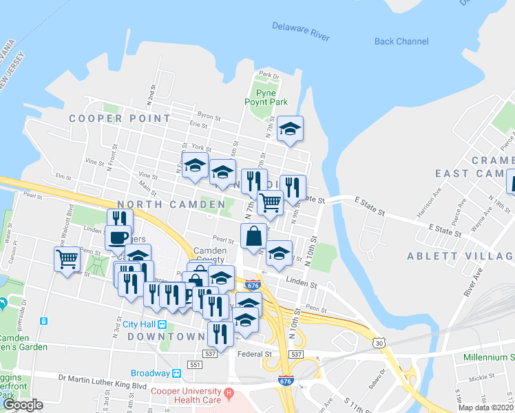 map of restaurants, bars, coffee shops, grocery stores, and more near in Camden