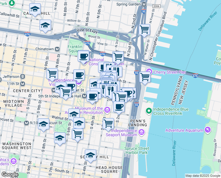 map of restaurants, bars, coffee shops, grocery stores, and more near 30 North 3rd Street in Philadelphia