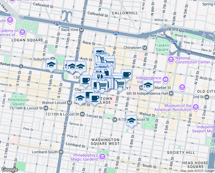map of restaurants, bars, coffee shops, grocery stores, and more near in Philadelphia