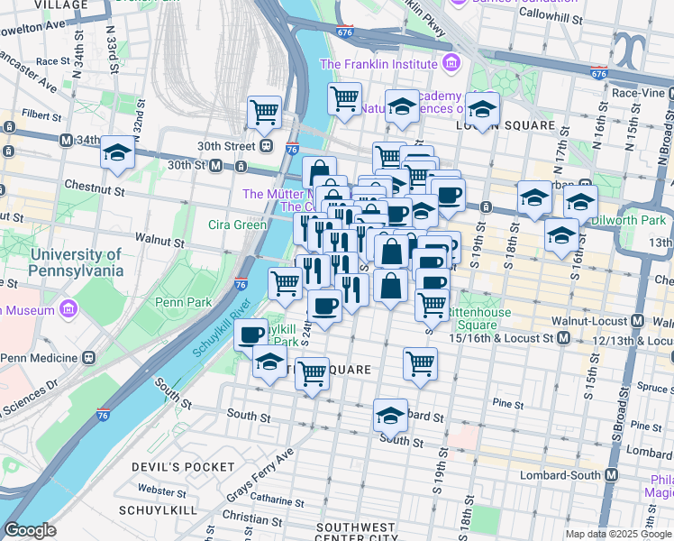 map of restaurants, bars, coffee shops, grocery stores, and more near in Philadelphia