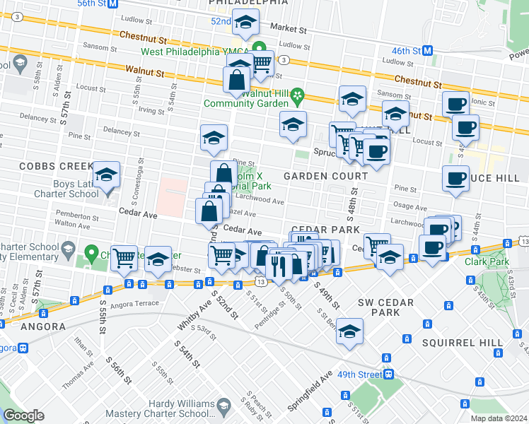 map of restaurants, bars, coffee shops, grocery stores, and more near in Philadelphia