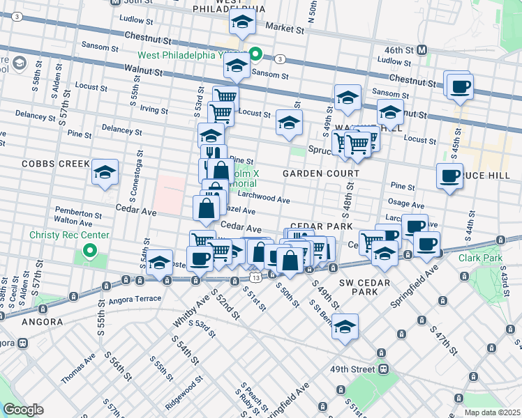 map of restaurants, bars, coffee shops, grocery stores, and more near 5031 Hazel Avenue in Philadelphia