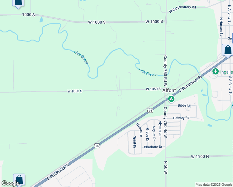 map of restaurants, bars, coffee shops, grocery stores, and more near 7877 West 1050 South in Fortville