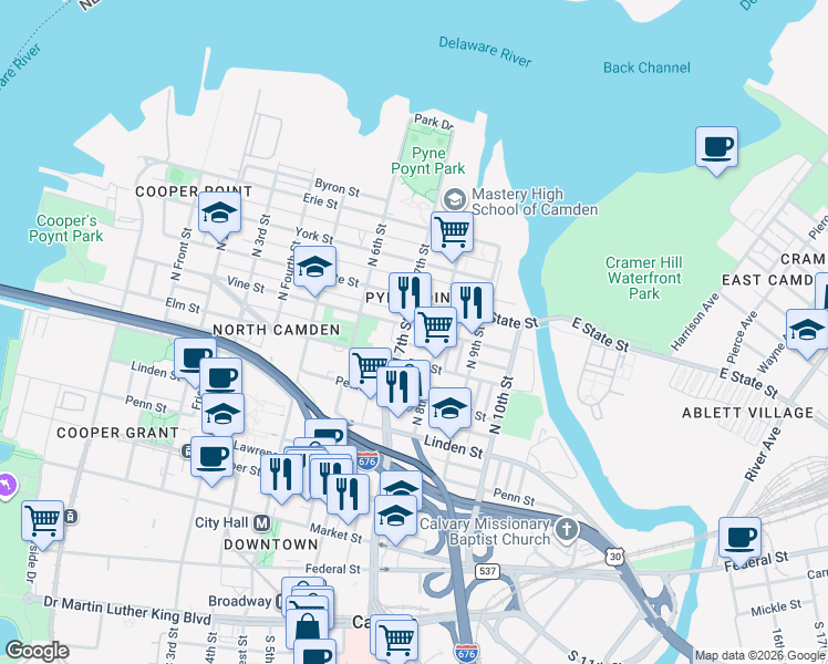 map of restaurants, bars, coffee shops, grocery stores, and more near in Camden