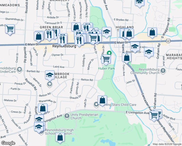 map of restaurants, bars, coffee shops, grocery stores, and more near 7080 Bartlett Rd in Reynoldsburg