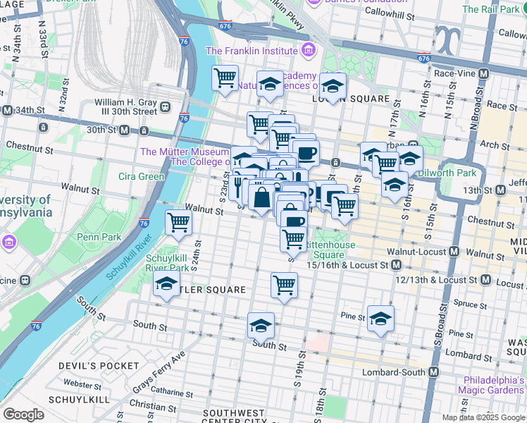 map of restaurants, bars, coffee shops, grocery stores, and more near in Philadelphia