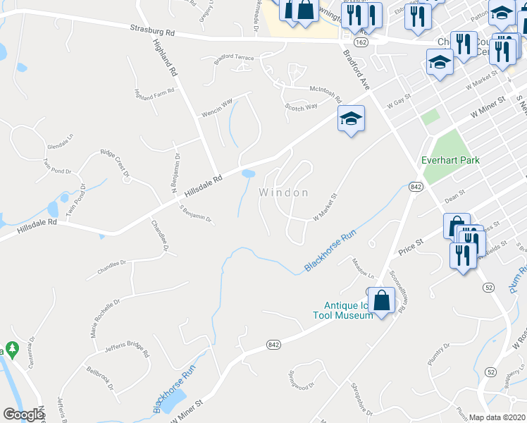 map of restaurants, bars, coffee shops, grocery stores, and more near 763 Brettingham Court in West Chester