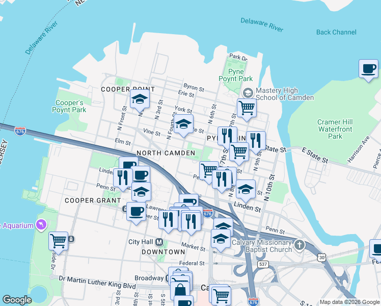 map of restaurants, bars, coffee shops, grocery stores, and more near in Camden