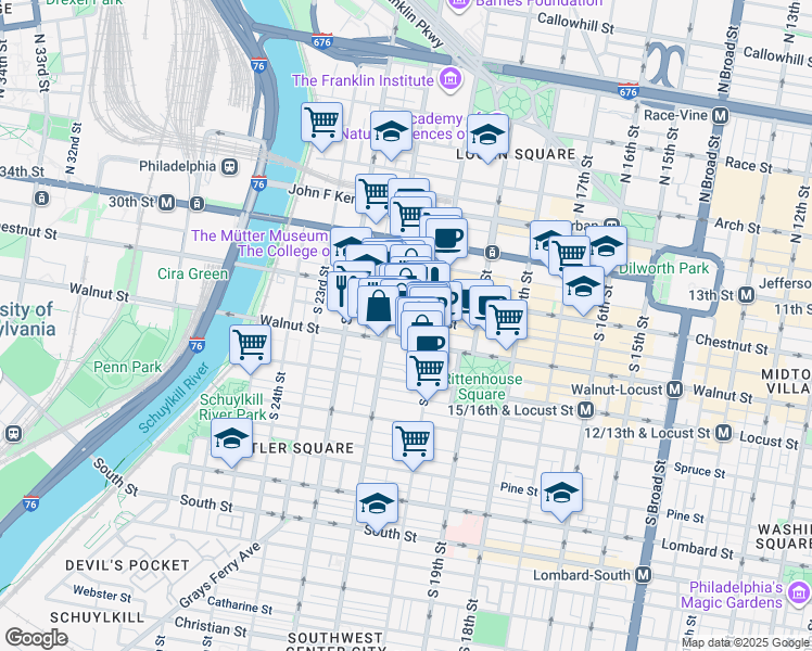 map of restaurants, bars, coffee shops, grocery stores, and more near in Philadelphia