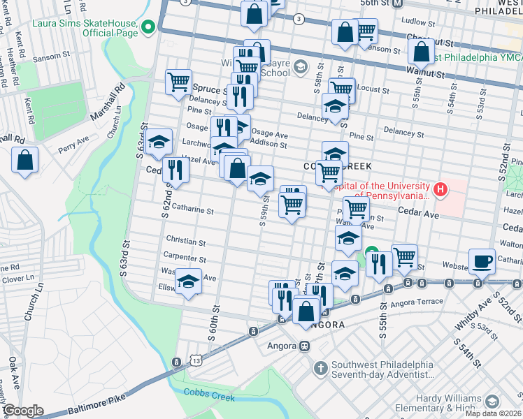 map of restaurants, bars, coffee shops, grocery stores, and more near in Philadelphia