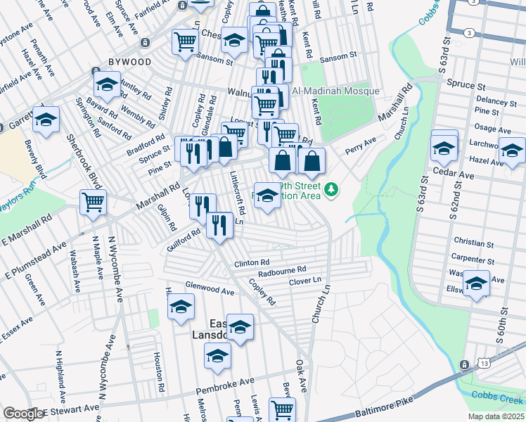 map of restaurants, bars, coffee shops, grocery stores, and more near 565 Timberlake Road in Delaware County