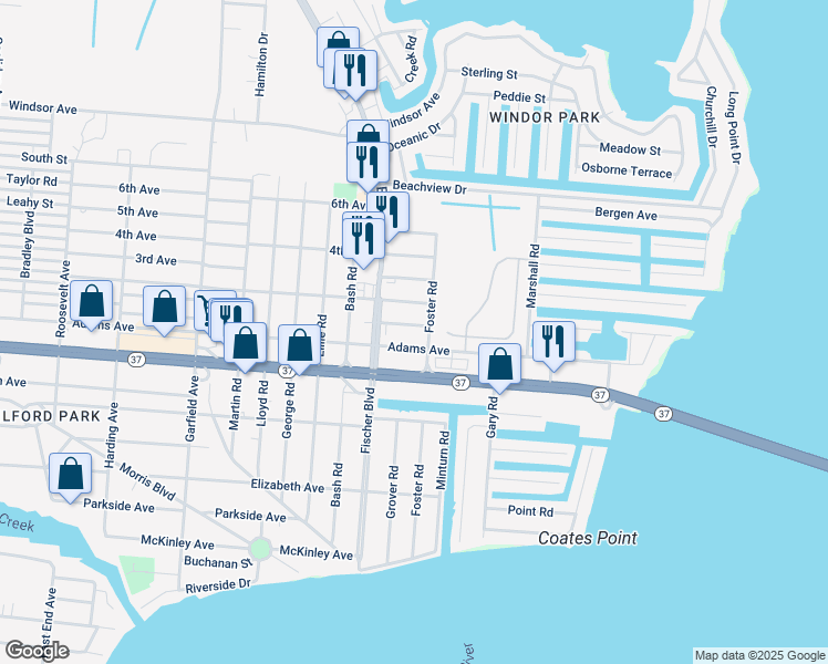 map of restaurants, bars, coffee shops, grocery stores, and more near 3115 Victor Avenue in Toms River