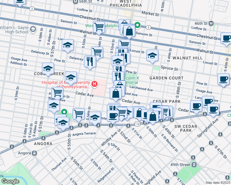 map of restaurants, bars, coffee shops, grocery stores, and more near 5207 Rodman Street in Philadelphia