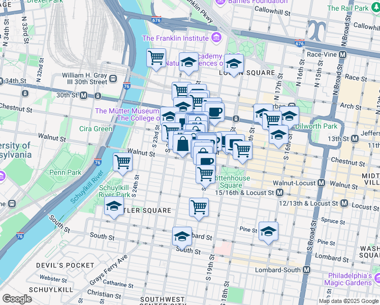 map of restaurants, bars, coffee shops, grocery stores, and more near in Philadelphia