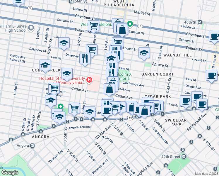 map of restaurants, bars, coffee shops, grocery stores, and more near 5207 Rodman Street in Philadelphia