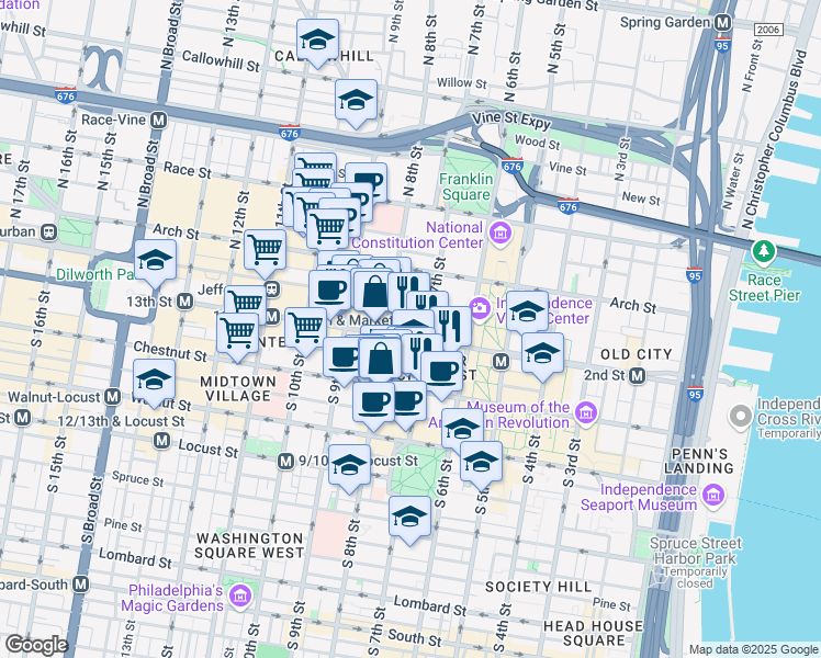 map of restaurants, bars, coffee shops, grocery stores, and more near in Philadelphia