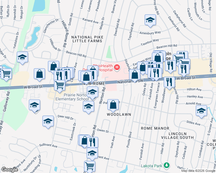 map of restaurants, bars, coffee shops, grocery stores, and more near 5193 U.S. 40 in Columbus