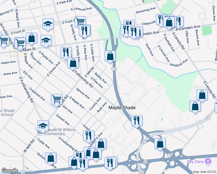 map of restaurants, bars, coffee shops, grocery stores, and more near 2931 New Jersey 73 in Maple Shade