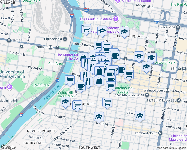 map of restaurants, bars, coffee shops, grocery stores, and more near in Philadelphia