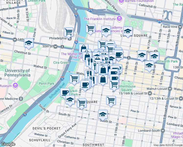 map of restaurants, bars, coffee shops, grocery stores, and more near in Philadelphia